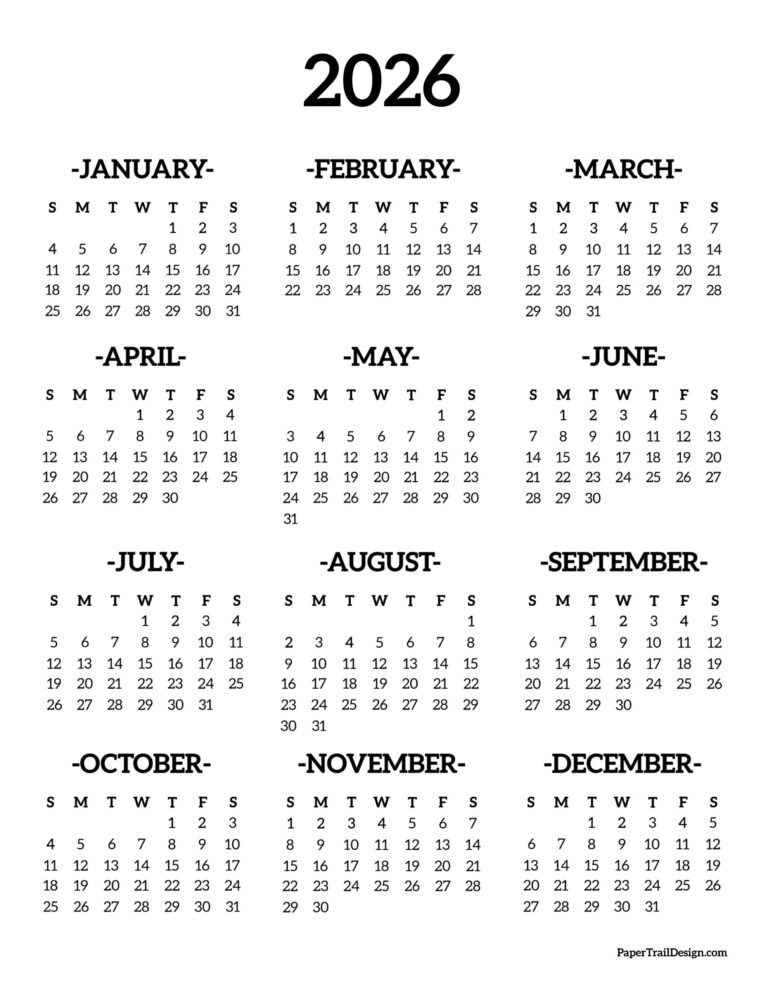 2026 One Page Calendar 17.00x22.00 in
