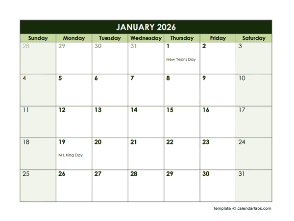 2026 monthly google docs calendar