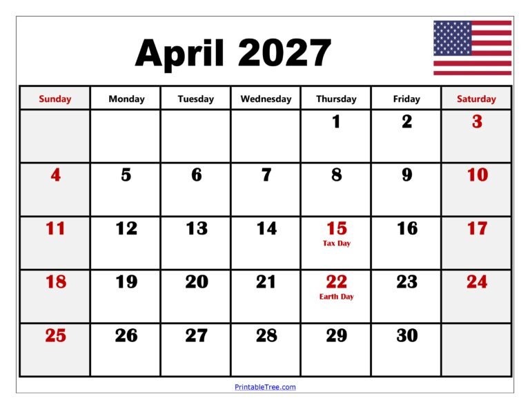 April 2027 Calendar with Holidays