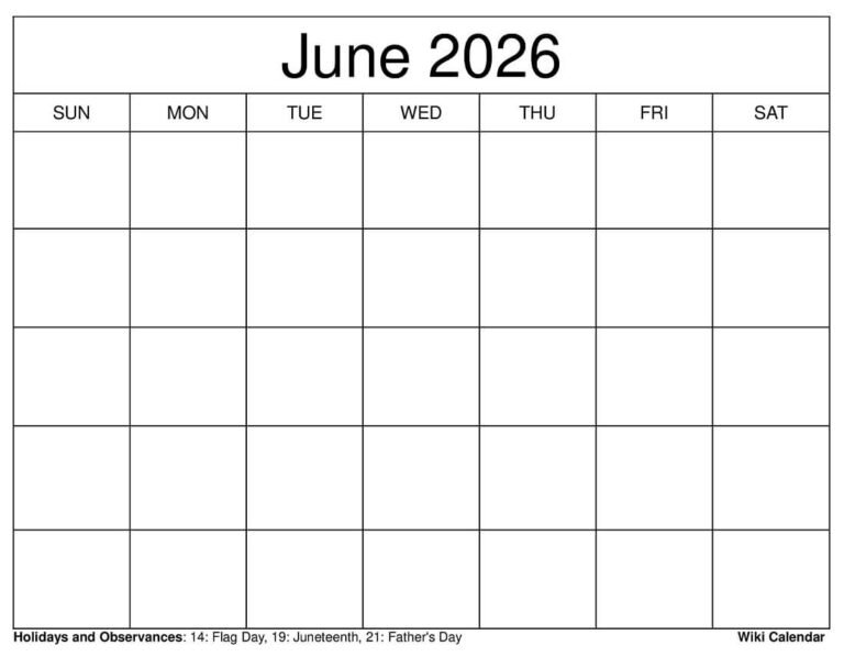 Blank June 2026 Calendar 2
