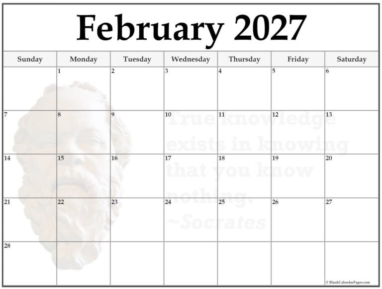 February 2027 calendar socrates quote2
