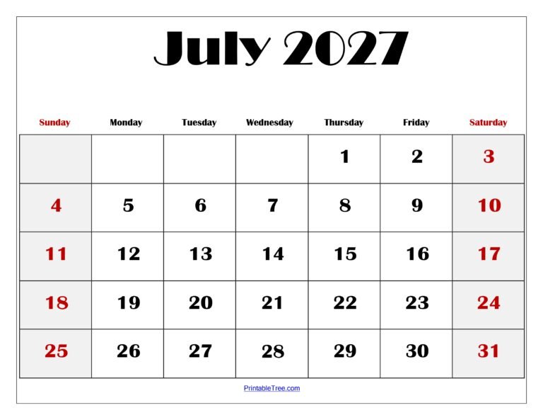 July 2027 Blank Printable Calendar