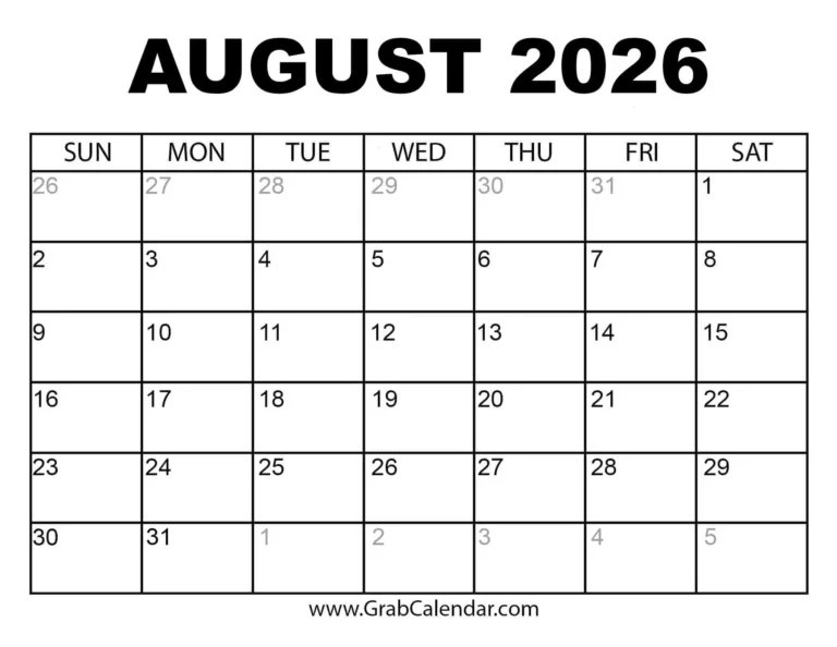 August 2026 Calendar